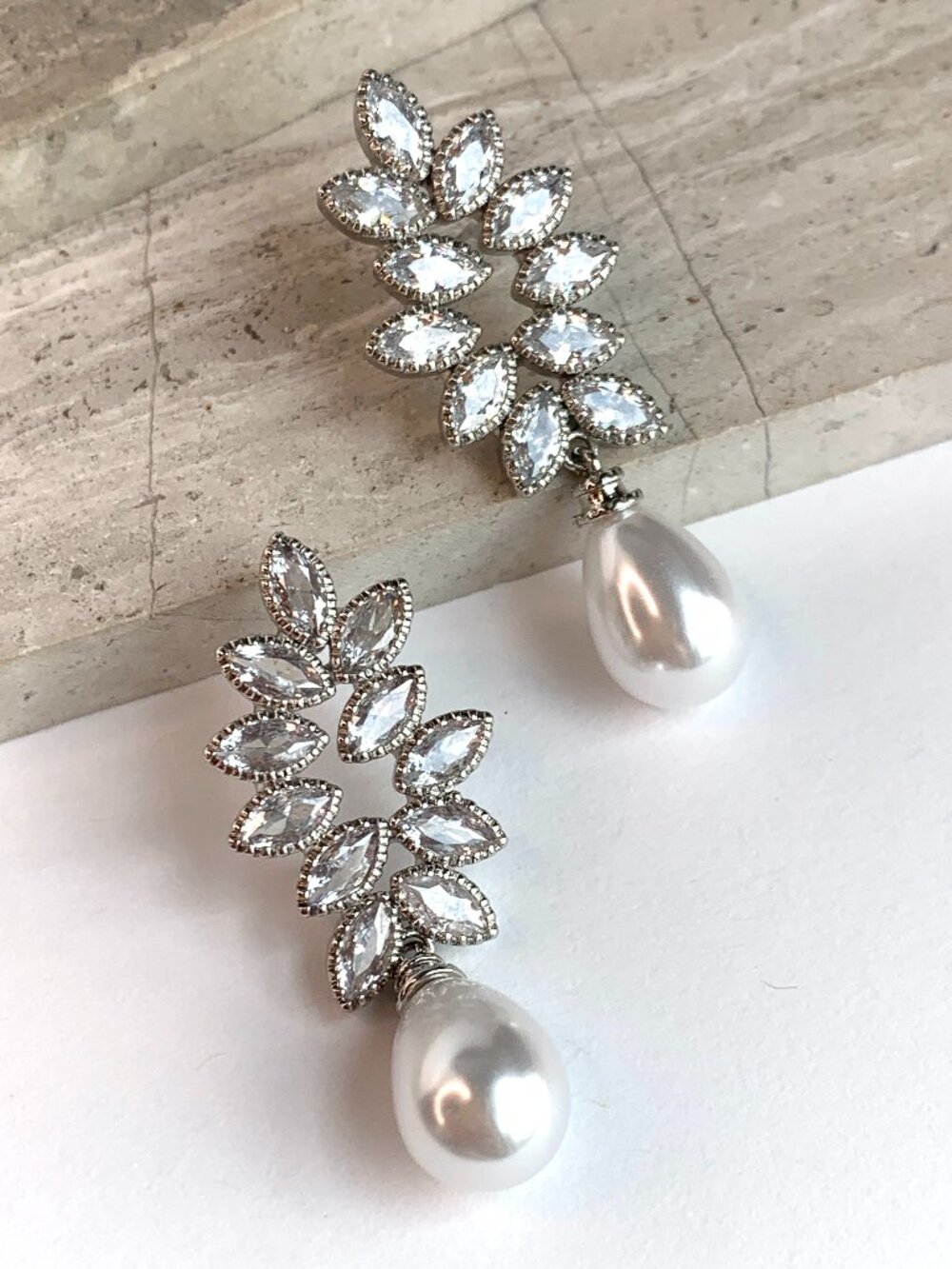 NEW~ Anthropologie BHLDN Marquise Crystal Cluster Pearl Dangle Earrings
